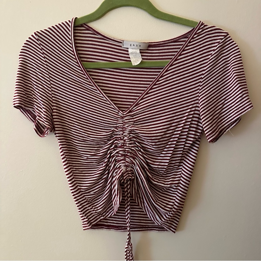 Striped short sleeve crop top